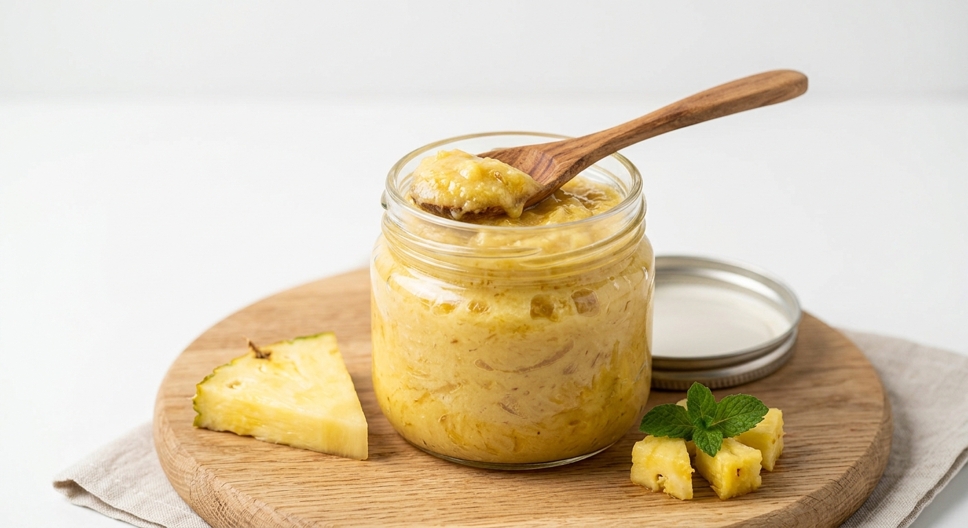 Pineapple cream spread in an elegant jar