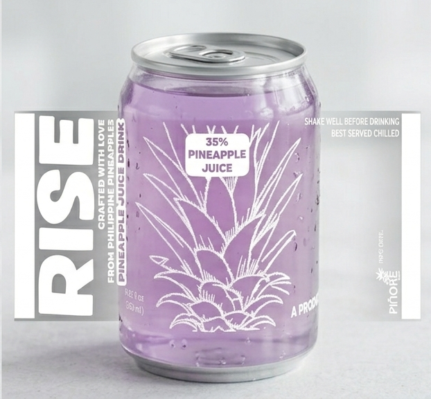 RISE Golden Sunrise Blend — purple can of pineapple juice with mango and turmeric