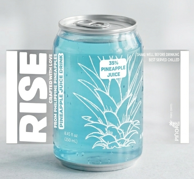 RISE Pure MD2 Nectar — blue can of 100% Philippine pineapple juice